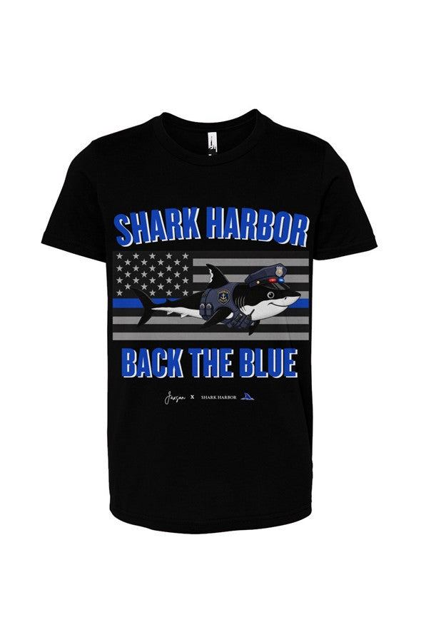 The Back the Blue Police Shark Youth Tee Jaxson Edition