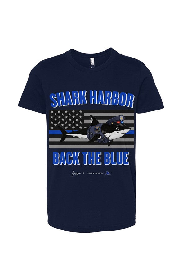 The Back the Blue Police Shark Youth Tee Jaxson Edition