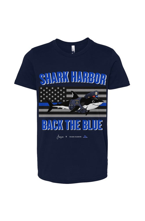 The Back the Blue Police Shark Youth Tee Jaxson Edition